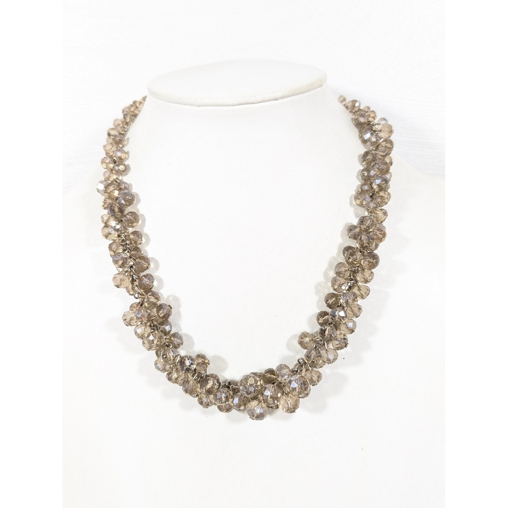 Beige Glass Charm Necklace 22" Gold Tone Classic Chic‎ Statement